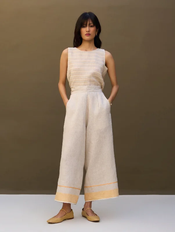 Mara Border Linen Pant - Natural Comfortable Denim Leggings