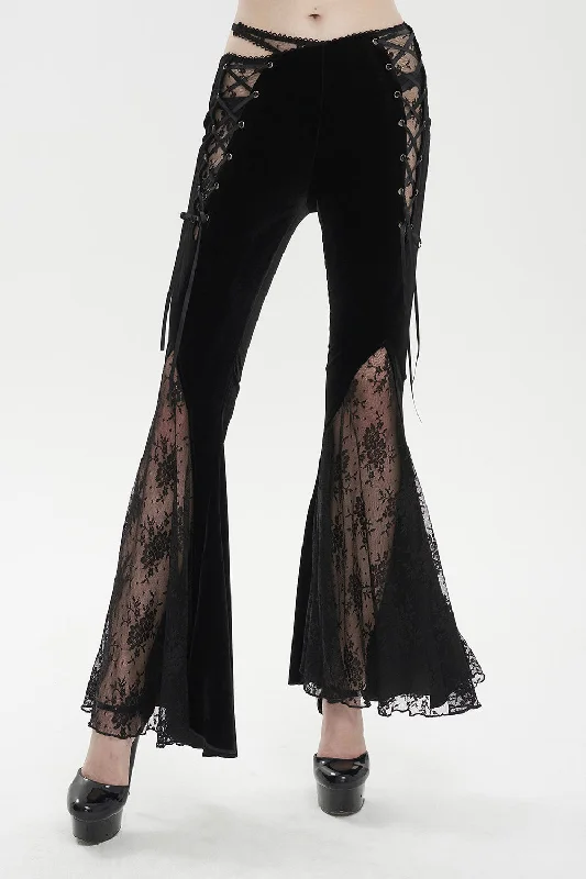 Versailles Velvet Lace-Up Pants Comfy Cargo Trousers