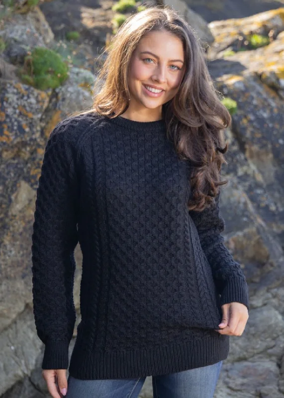 Ladies Slim-Fit Aran Sweater | Navy Transparent Opaque Sheer