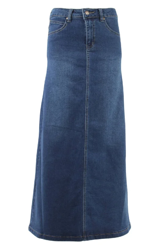 Women's Juniors Long A-Line Stretch Denim Maxi Skirt (229-SKT) leather skirt bold