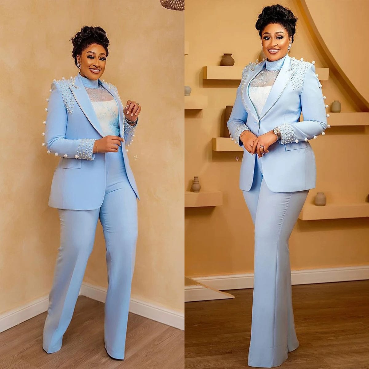 Luxury Beaded Women Pants Jacket Suits Mordern Pearls Blazer Custom Made Flare Trousers Daily Formal Party Gown Herringbone Jacket Houndstooth Jacket Plaid Jacket