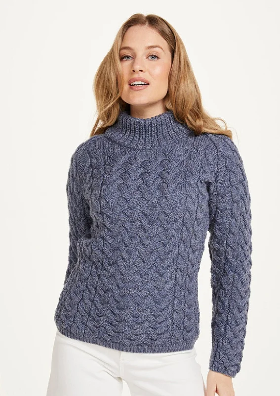 Aran Crew Neck Sweater | Denim Mesh Fabric Canvas Fabric Denim Fabric
