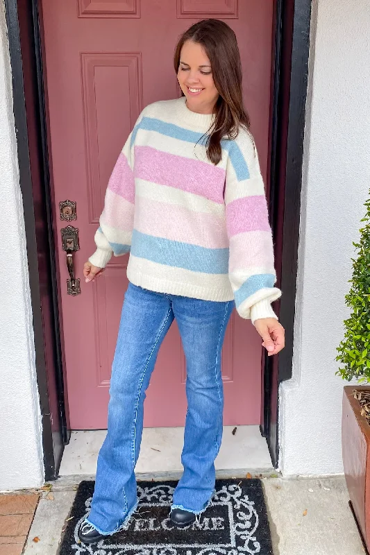 Don't Waste Time Striped Ivory Sweater Long Sweater Short Sweater Cropped Sweater