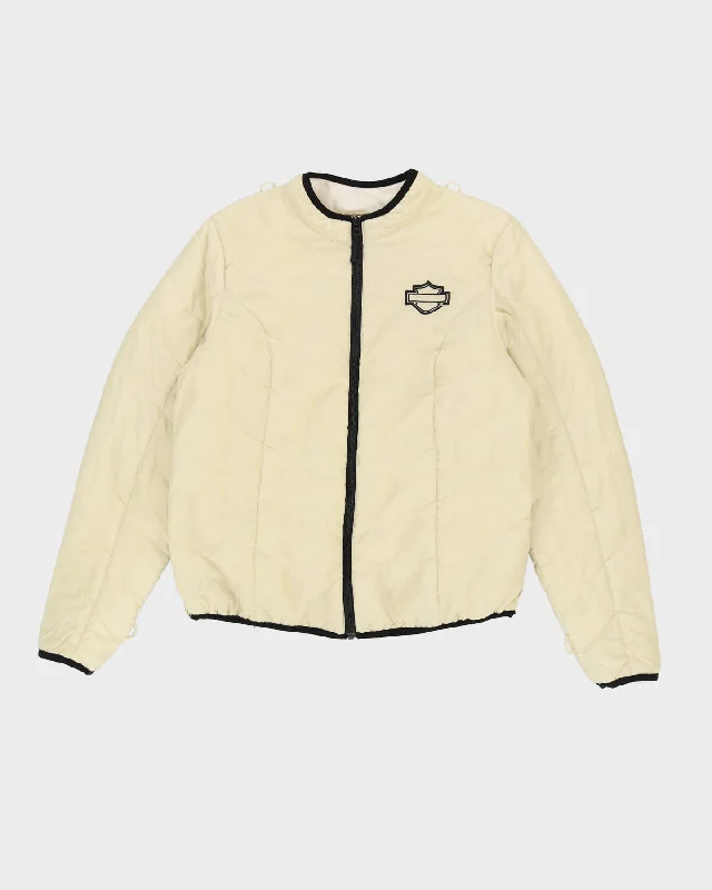 Harley Davidson Beige Full-Zip Windbreaker / Puffer Jacket - XL A-Line Jacket Boat Neck Shawl Collar Harley Davidson Beige Full-Zip Windbreaker / Puffer Jacket - XL A-Line Jacket Boat Neck Shawl Collar