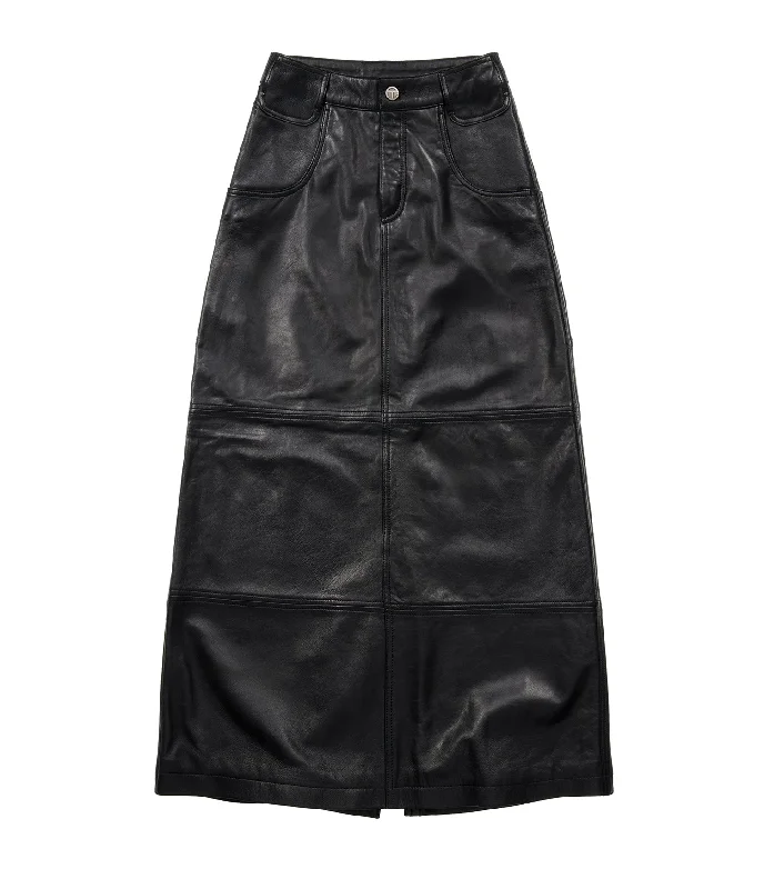 Long Leather Skirt belted skirt waist