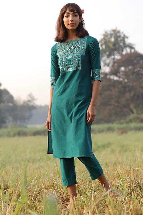 Okhai 'Sublime' Hand Embroidered Mirror Work Pure Cotton Kurta Pant Set Classic Chino Pants Okhai 'Sublime' Hand Embroidered Mirror Work Pure Cotton Kurta Pant Set Classic Chino Pants