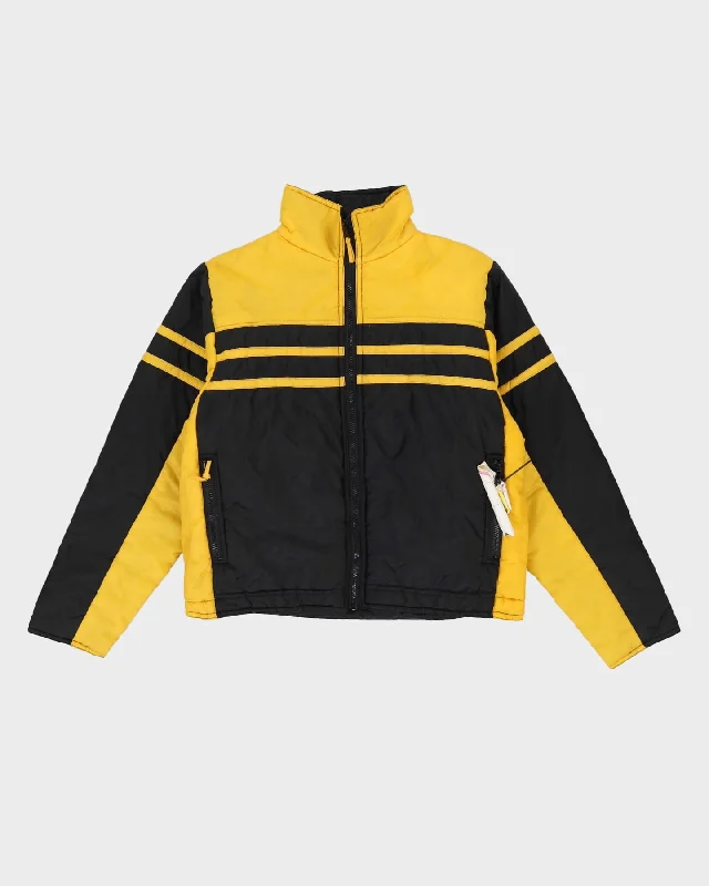 Vintage 1980s Black And Yellow Ski Jacket - S Zippered Front Buttoned Front Snap Front
