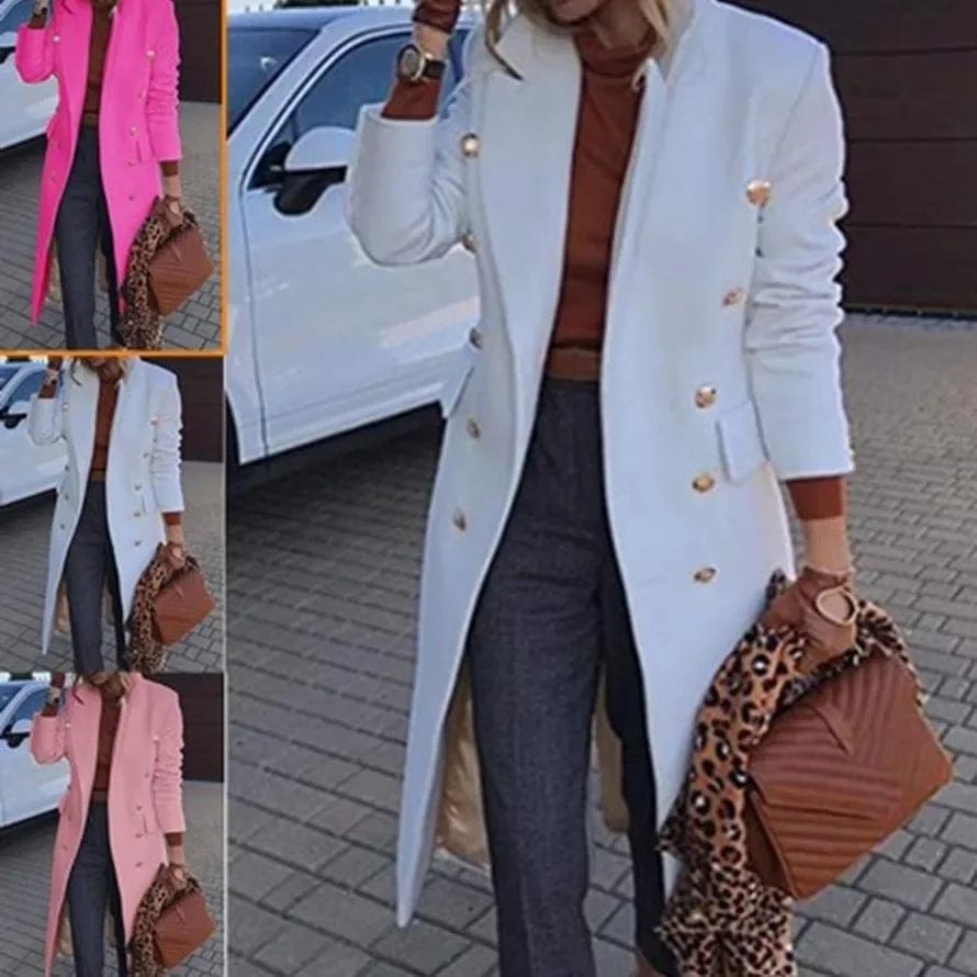 Women's Medium-length Woolen Overcoat Double-breasted Wool Jacket Autumn/winter Fashion Cotton Jacket Linen Jacket Terry Jacket