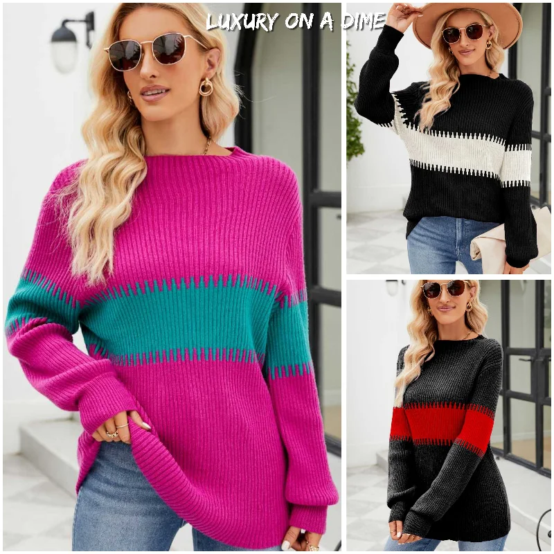 Contrasting Color Block Ribbed Knit Long Sleeve Patchwork Minimalist Sweater Faux Fur Fabric Real Fur Fabric Shearling Fabric Contrasting Color Block Ribbed Knit Long Sleeve Patchwork Minimalist Sweater Faux Fur Fabric Real Fur Fabric Shearling Fabric