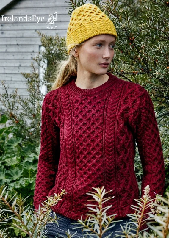 IrelandsEye Women's Aran Sweater | Claret Zippered Front Buttoned Front Snap Front