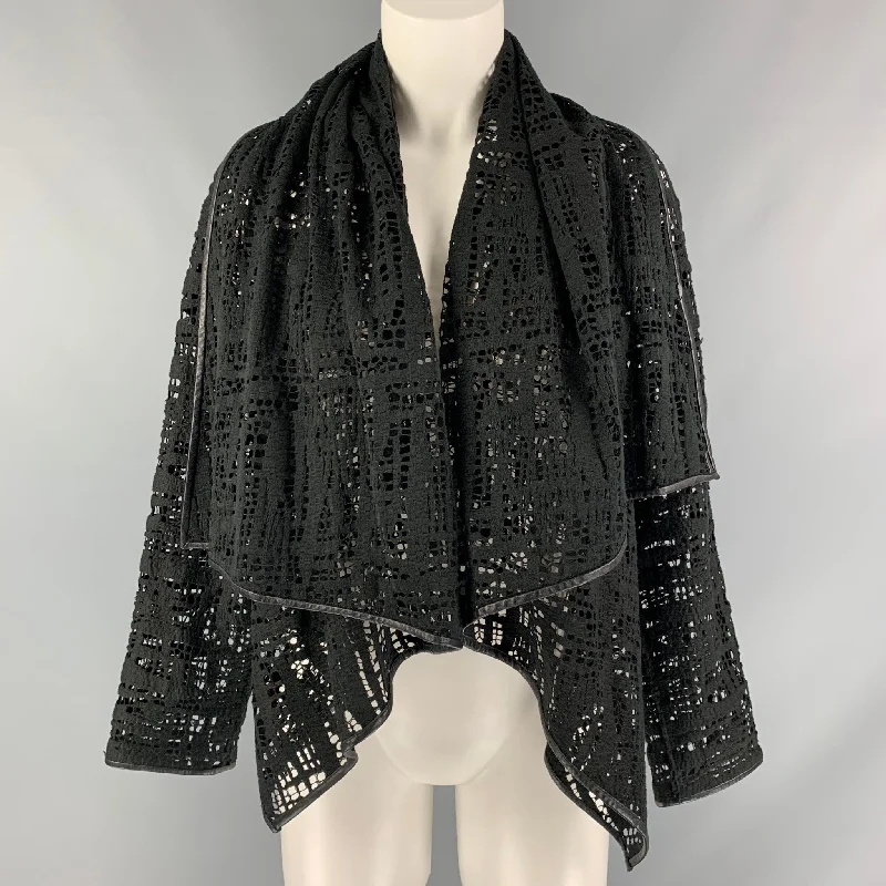 PORTS 1961 Size 8 Black Lace Asymmetrical Jacket Knit Fabric Woven Fabric Fleece Fabric