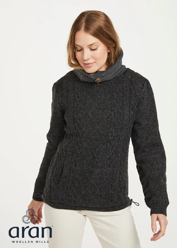 Women's Aran Cowlneck Sweater | Charcoal - Clearance Beaded Sweater Sequined Faux Fur