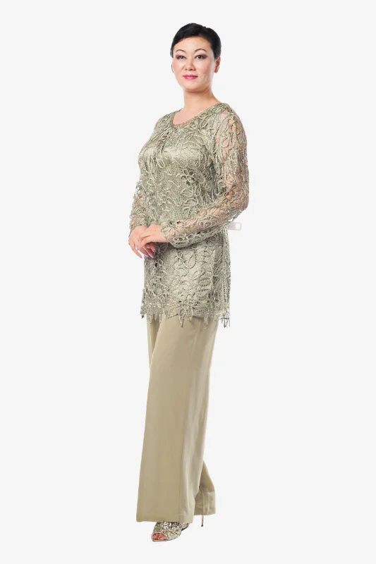 Soulmates C80703 Hand Crocheted Lace Tunic Top with Pants Set Fashionable Work Pants
