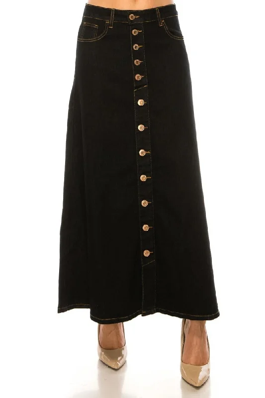 Stretch Denim Long Flare Bottom Skirt (88013-SKT) silk skirt sleek