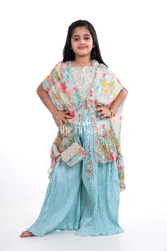 Designer Gharara Sharara Set with Embroidered Crop Top and Jacket Anorak Shell Jacket Lightweight Jacket