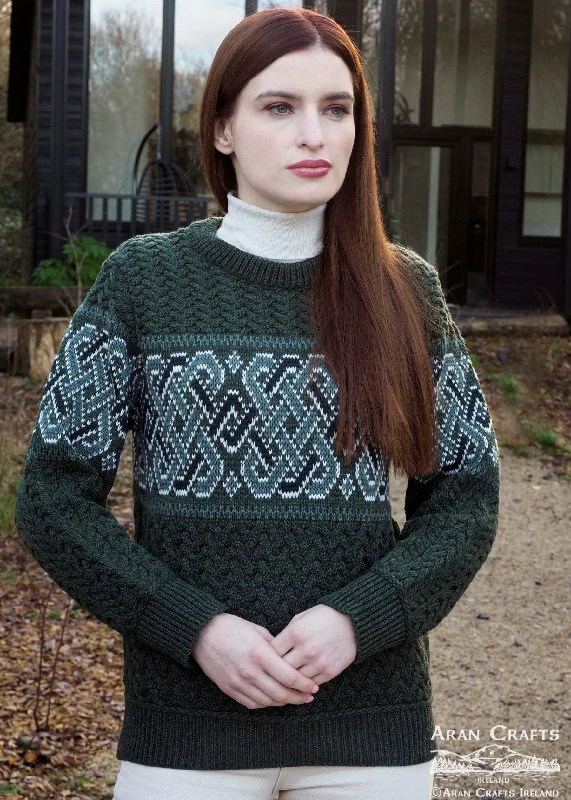 Aran Crafts Unisex Jacquard Sweater | Green Machine Wash Dry Clean Hand Wash