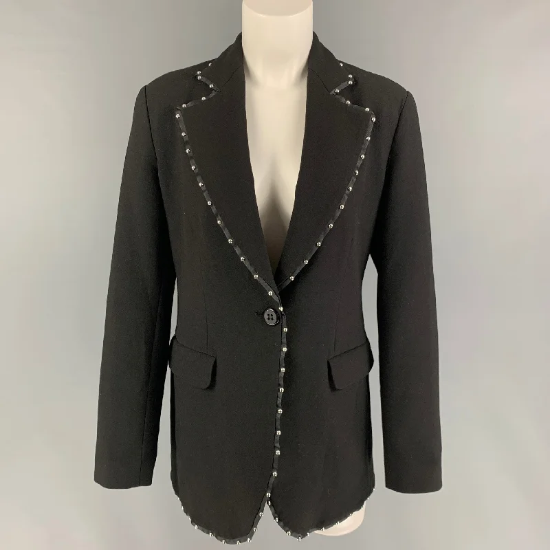 EMPORIO ARMANI Size M Black Wool Blend Studded Jacket Blazer Zippered Front Buttoned Front Snap Front