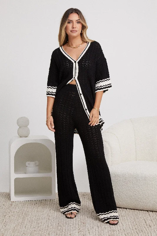 Cresydda Knit Pants - Black Multi Elegant High-Waist Pants