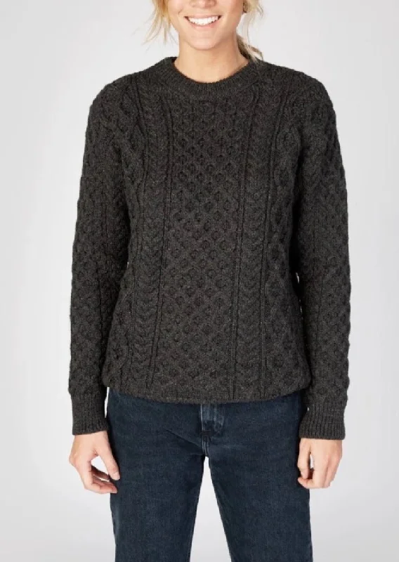 IrelandsEye Women's Aran Sweater | Graphite Wool Fabric Cashmere Fabric Tweed Fabric