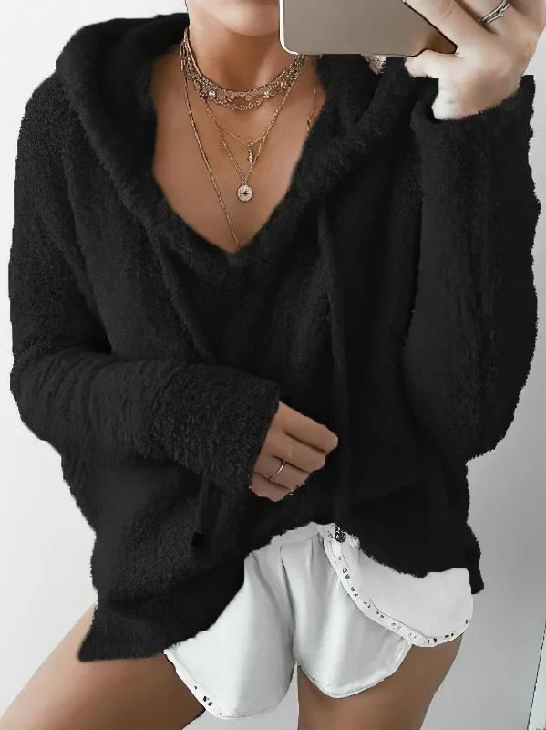 Relaxed Fit Hooded Sweater Fleece Sweater Nylon Polyester