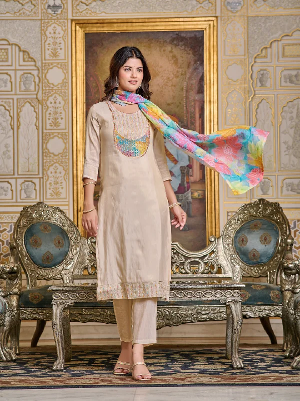 Peach Designer Printed Pant Suit With Embroidery Work High-Waist Trousers