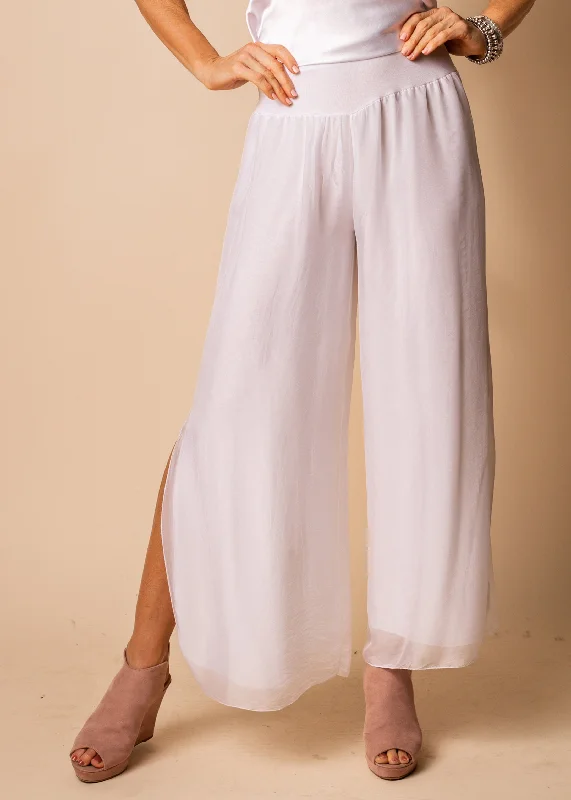 Gia Silk Pants in White Comfortable Fleece Pants