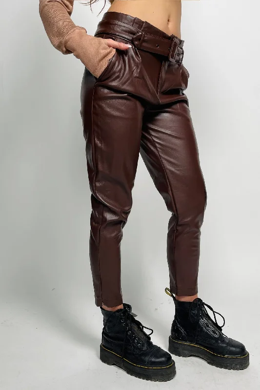 770 Designed Dark Brown Faux Leather Jogger Pants Trendy Work Pants