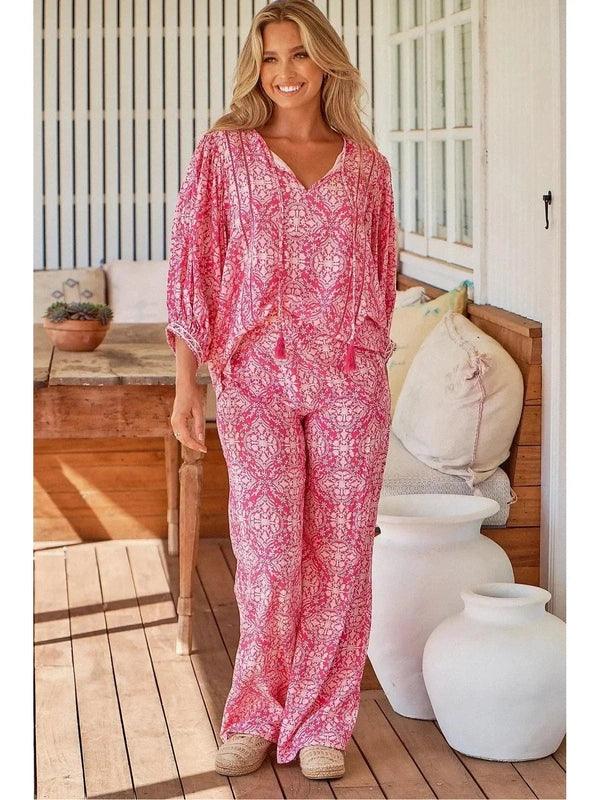 JAASE Pink Lemonade Print Jax Wide Leg Pants Casual Skinny Fit Pants