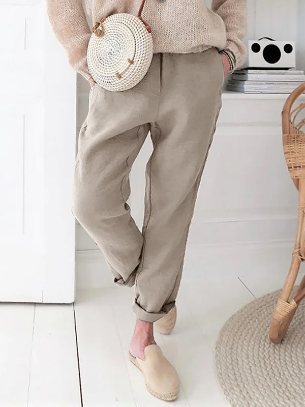 Casual Elastic Waist Solid Color Pant Classic Straight Pants