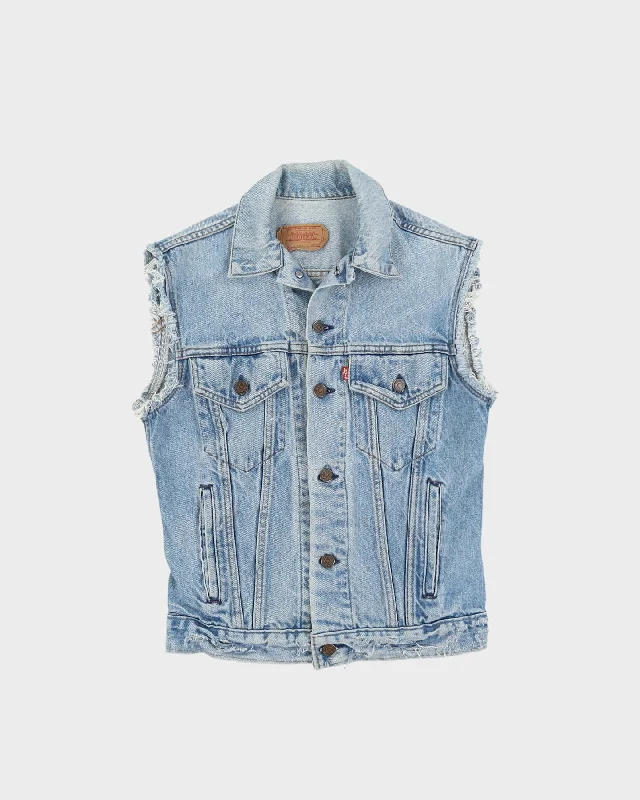 Vintage 80s Levi's Blue Sleeveless Denim Jacket - S Collared Jacket Crew Neck Jacket Turtle Neck Jacket