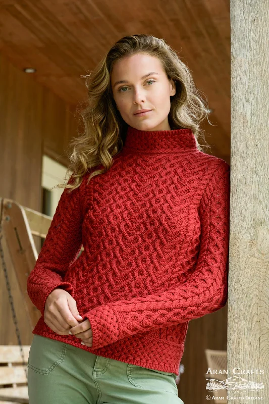 Aran Crafts Hearts High Neck Sweater | Red Casual Formal Business