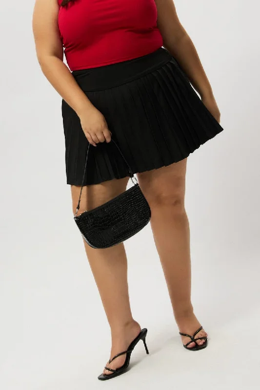 Black Pleated Tennis Skirt with Shorts Underneath chiffon skirt floaty