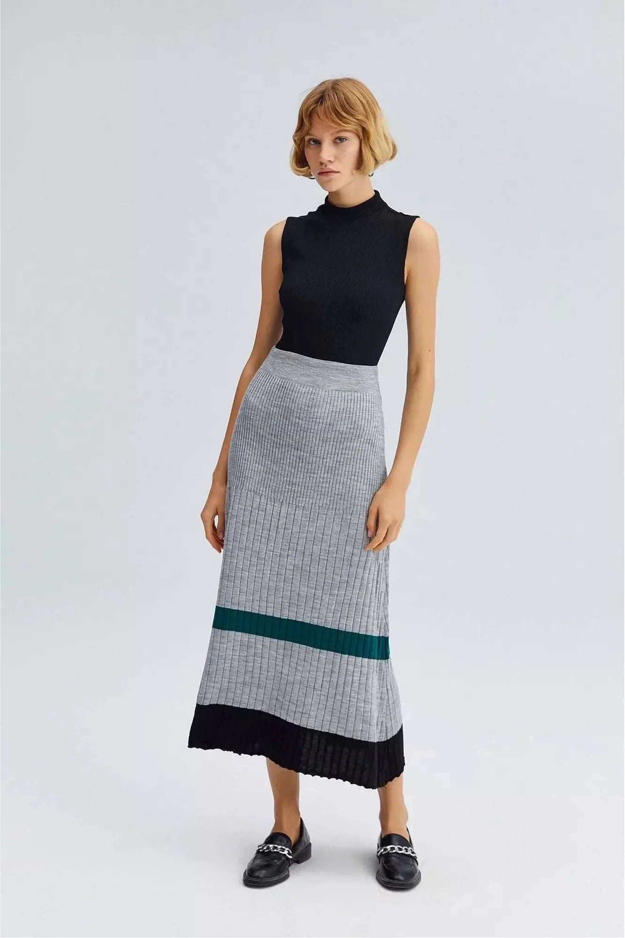 Knit Skirt - in Stripes a-line skirt cut