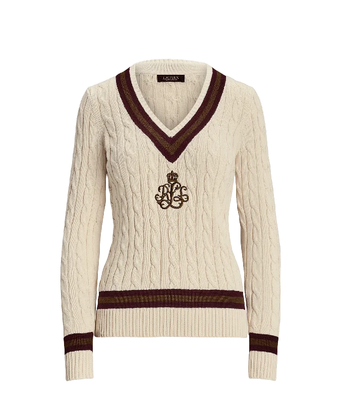 Cable-knit Cotton Cricket Sweater - Cream Wool Fabric Cashmere Fabric Tweed Fabric