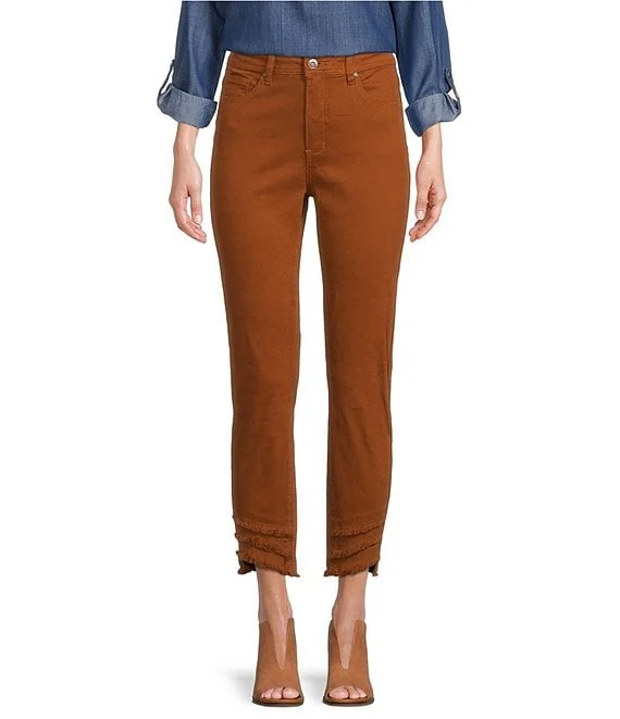 Rust Frayed Ankle Pants Casual Plaid Pants