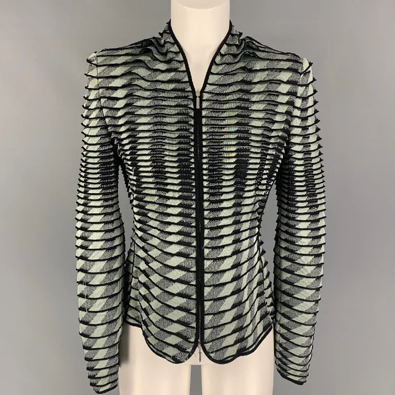 GIORGIO ARMANI Size 8 Grey Black Viscose Ribbed Zip Up Jacket Fleece Jacket Down Jacket Parka