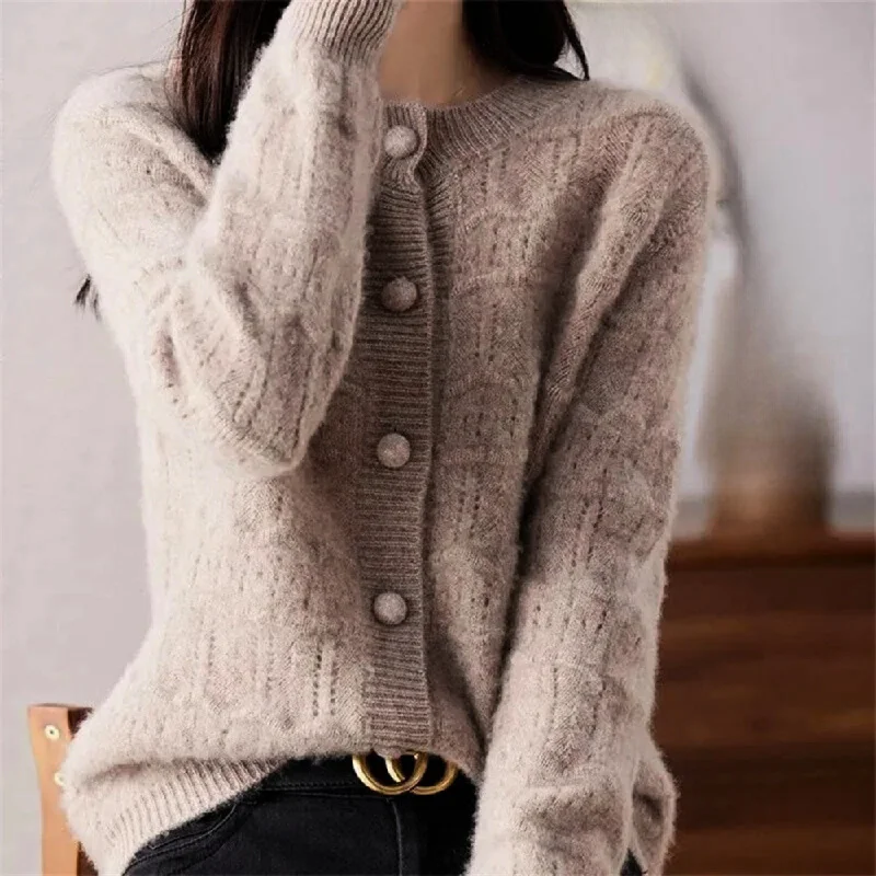 Mocha Button Sweater Fitted Slim Tailored