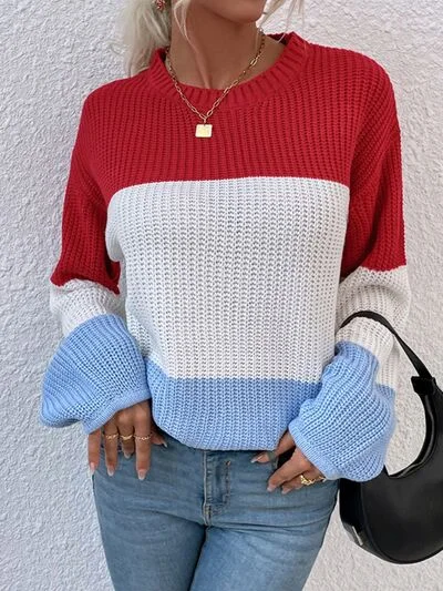 Color Block Round Neck Sweater Terry Terry Cloth Terry Knit