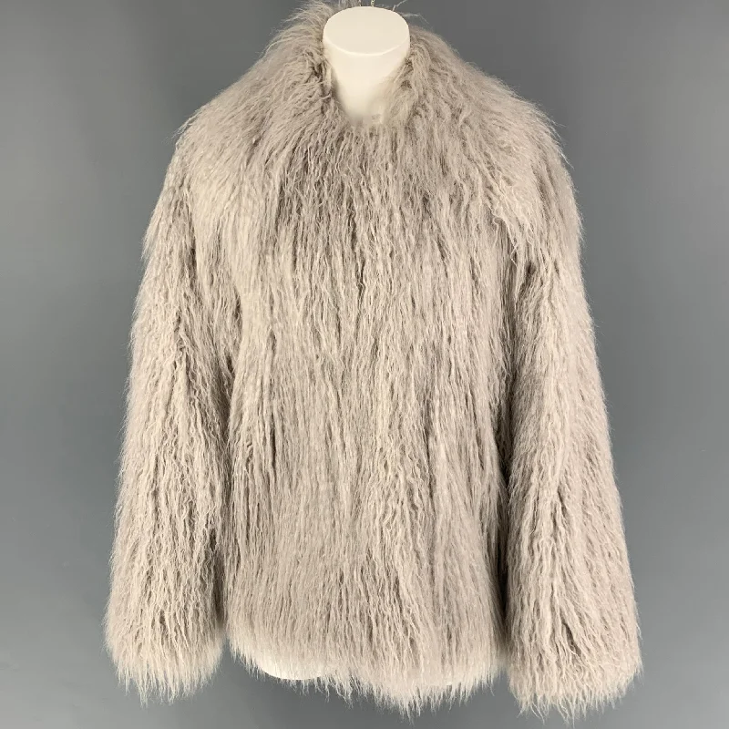 STELLA McCARTNEY Size M Grey Faux Fur Modacrylic Jacket Jersey Jacket Tulle Jacket Batik Jacket