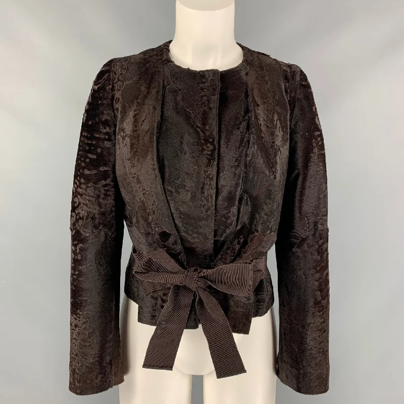 MARNI Size 4 Brown Belted Jacket Tiered Jacket Buttoned Jacket Zippered Jacket