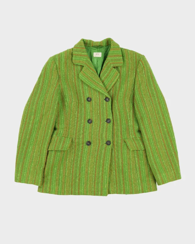 Sisley Green Patterned Wool Blazer Jacket - S Ribbed Jacket Pleated Jacket Ruffled Jacket Sisley Green Patterned Wool Blazer Jacket - S Ribbed Jacket Pleated Jacket Ruffled Jacket