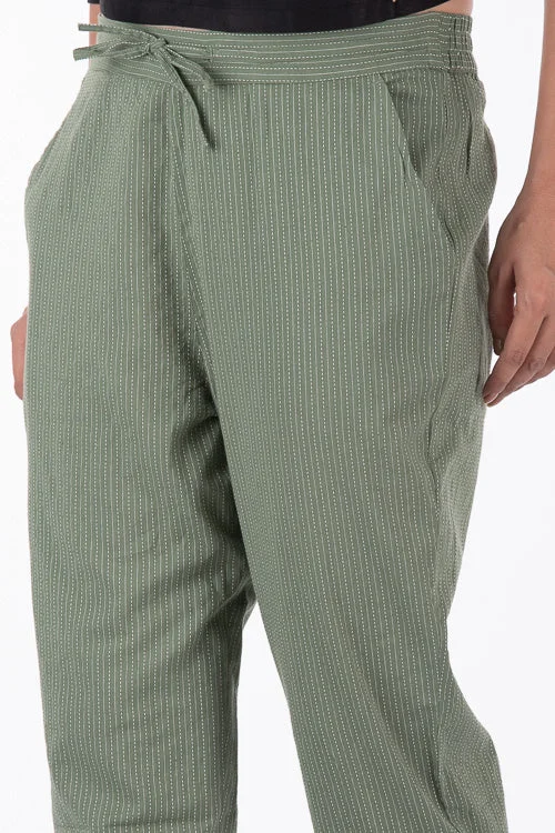 Dharan "Kantha Narrow Pants" Rusty Green Woven Pants Stretch Fit Pants