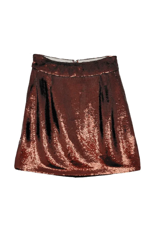 Maggie Mini Skirt - Chocolate Sequins zip skirt side