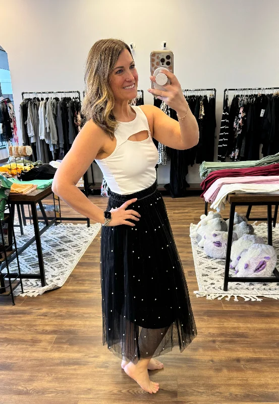 Breakfast at Tiffany’s - Tulle Skirt with Pearl Embellishments linen skirt light