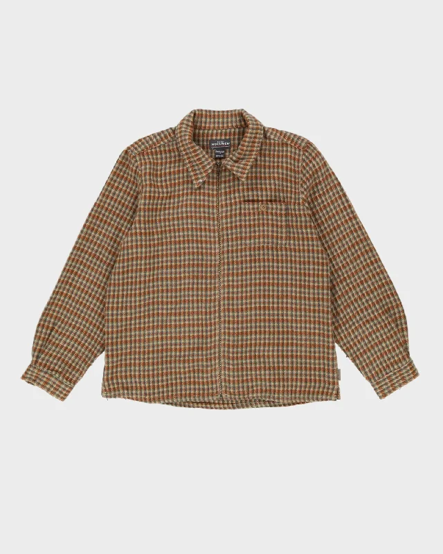 Woolrich Brown / Beige Check Patterned Full-Zip Jacket - L Bomber Jacket Anorak Windbreaker Woolrich Brown / Beige Check Patterned Full-Zip Jacket - L Bomber Jacket Anorak Windbreaker