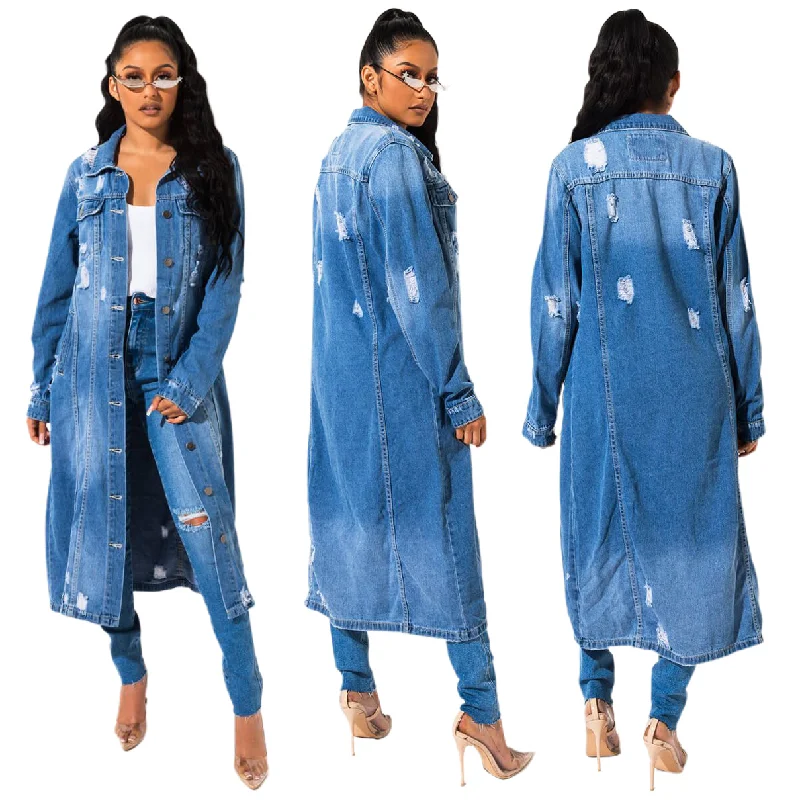 Women'S Fashion Ripped Denim Jacket Cardigan Sweater Pullover