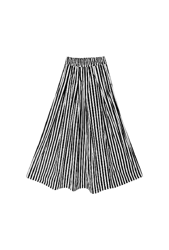 Smocked Waist Maxi Skirt - Black and White Stripe floral skirt print