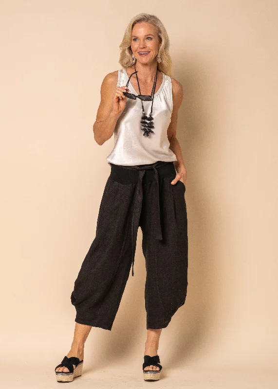 Addison Linen Pant in Onyx Trendy Wide-Legged Trousers