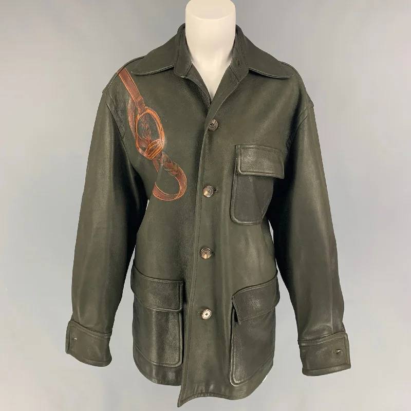 Vintage RALPH LAUREN Size S Olive Leather Print Shirt Jacket Lace Jacket Ribbed Jacket Sequined Jacket Vintage RALPH LAUREN Size S Olive Leather Print Shirt Jacket Lace Jacket Ribbed Jacket Sequined Jacket