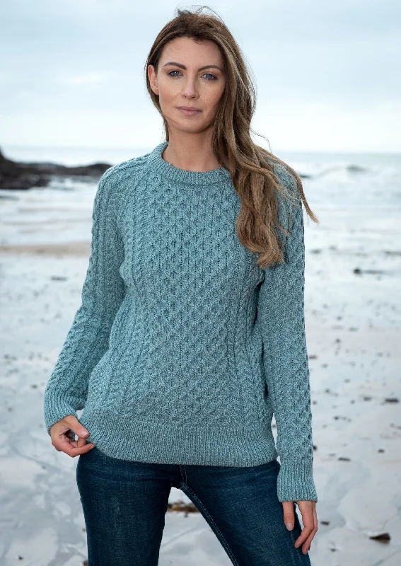 Ladies Slim-Fit Aran Sweater | Aqua Chenille Blend Fleece Blend Nylon Blend